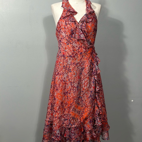 MM Couture by Miss Me Halter Strap Floral Wrap Dress with Ruffles Size Small - Picture 1 of 16